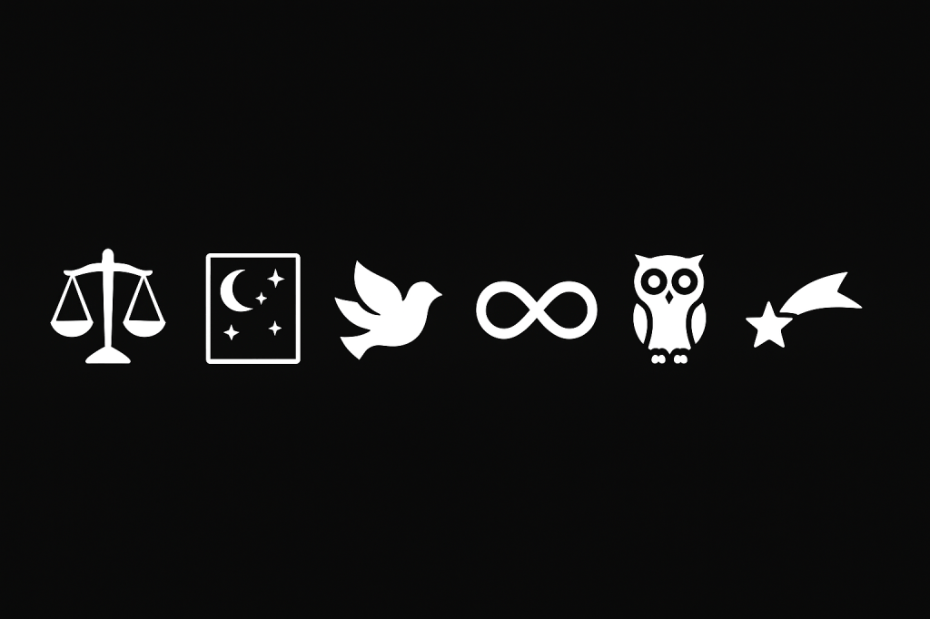 The symbols that are my compass&nbsp;&nbsp;&nbsp;&nbsp;&nbsp;&nbsp;&nbsp;&nbsp;&nbsp; ⚖️🌌🕊♾️🦉💫