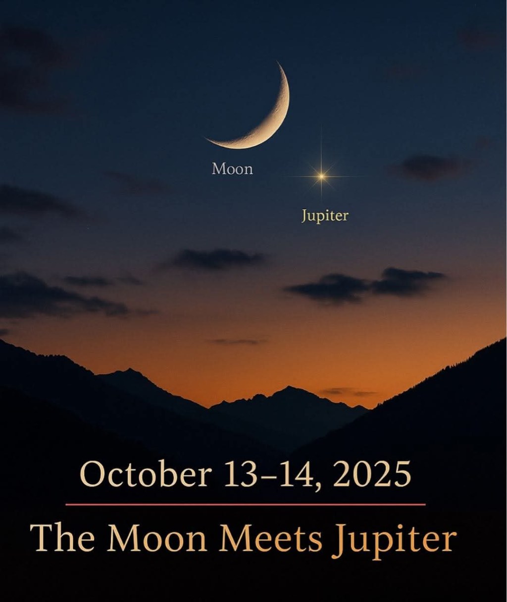 🌙 Sky Diary: The Moon Meets Jupiter — October 13–14,&nbsp;2025